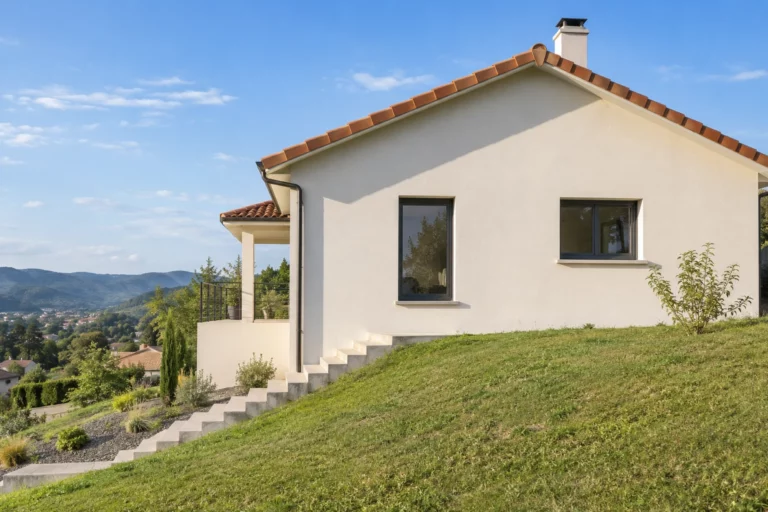 Application pour calculer une pente : toit, terrain et escalier d’une maison sur un terrain en pente
