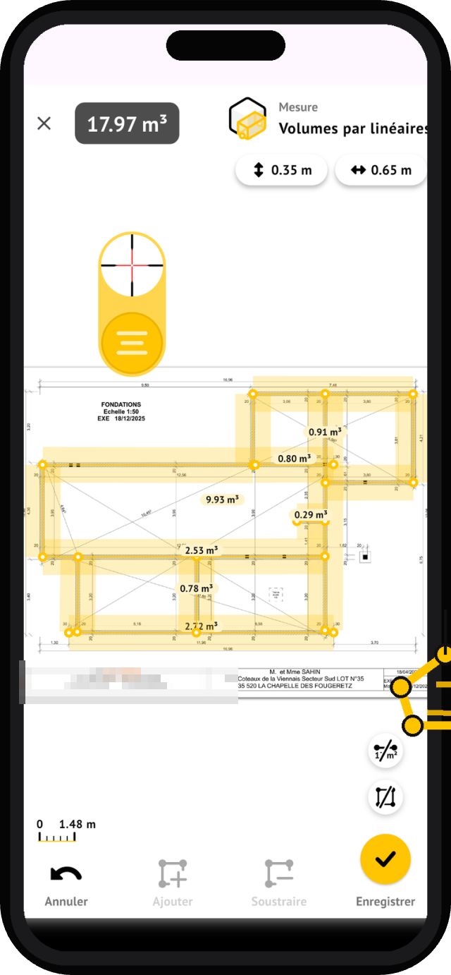 MeasureAll for structural work: measurement screen in the app