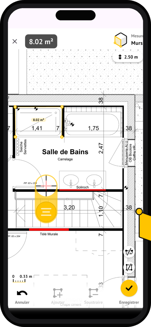 MeasureAll für Maler: Messbildschirm in der App