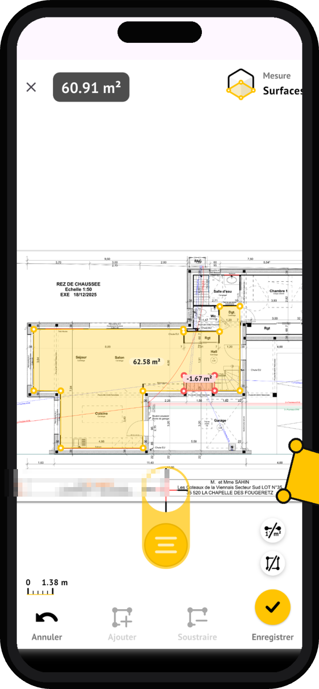 MeasureAll für Fliesenleger: Messbildschirm in der App